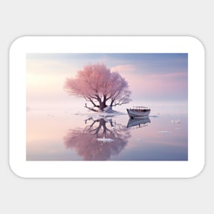 Tree In Calm Lake Serene Landscape Sticker